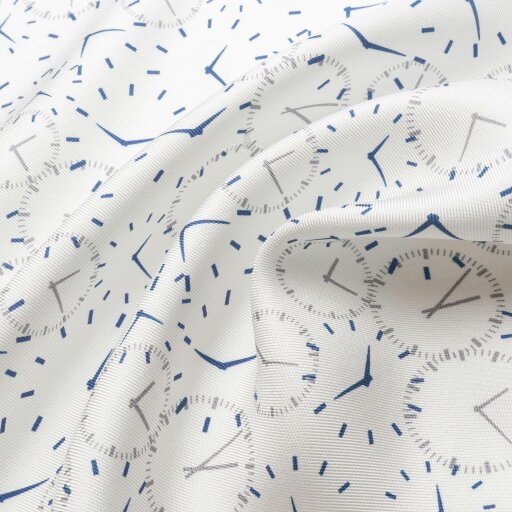Otway & Orford 'Chronos' watch design silk pocket square in white with blue & grey (42 x 42cm)