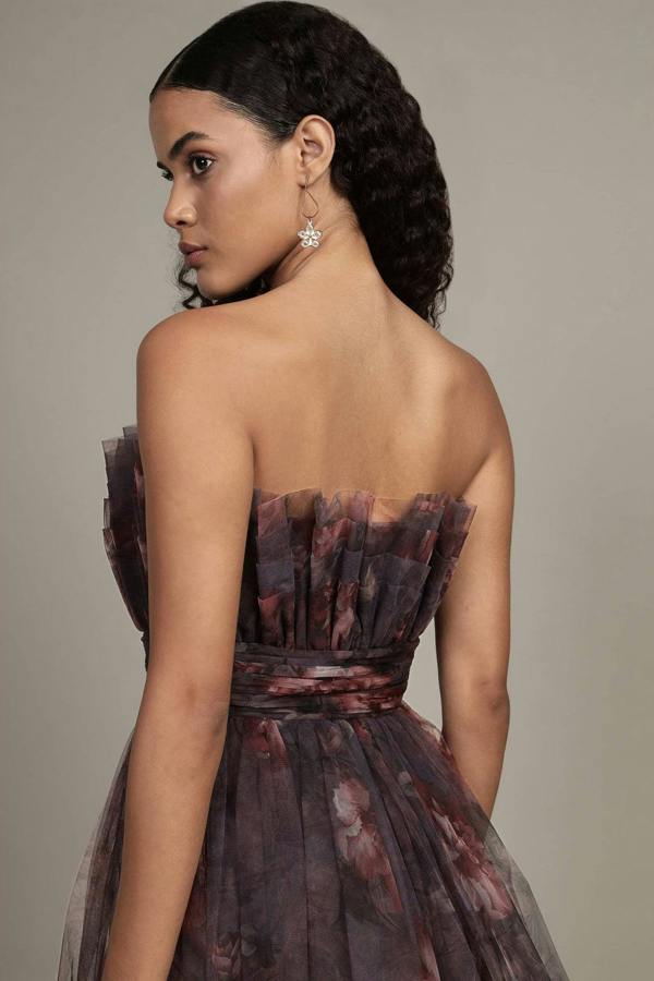 BALOU Womens Floral Tulle Mini Dress