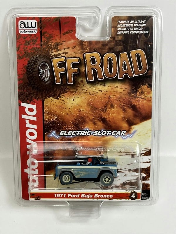 Auto World Slot Cars 1971 Ford Baja Bronco Blue X Traction Off Road HO Scale SC375-4