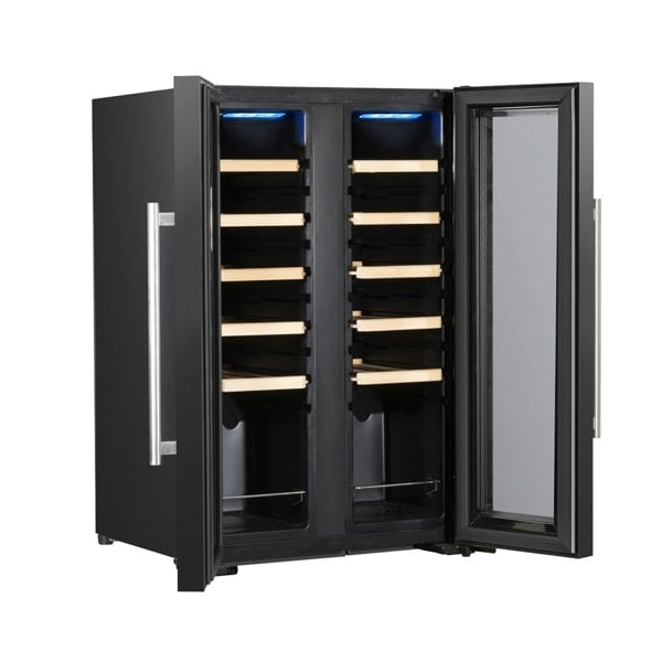 24 Bottle Dual Zone Freestanding Wine Cooler Fridge - LED Backlit BLACK & GLASS - LoopsDirect