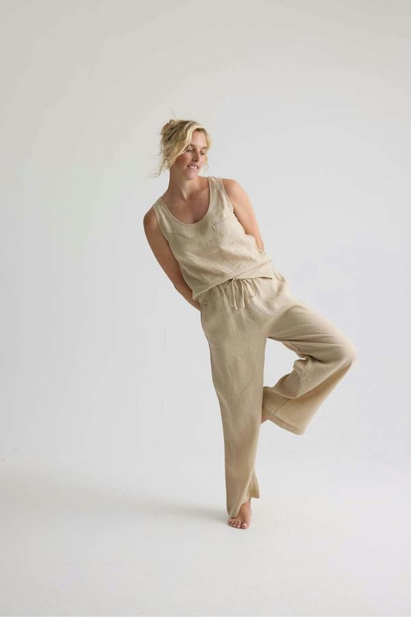 Pretty You London Relaxed Linen Wide Leg Trousers In Summer Sand