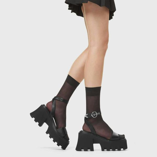 Lamoda Sunshine Black PU Chunky Platform Sandals Stylish Comfortable Summer