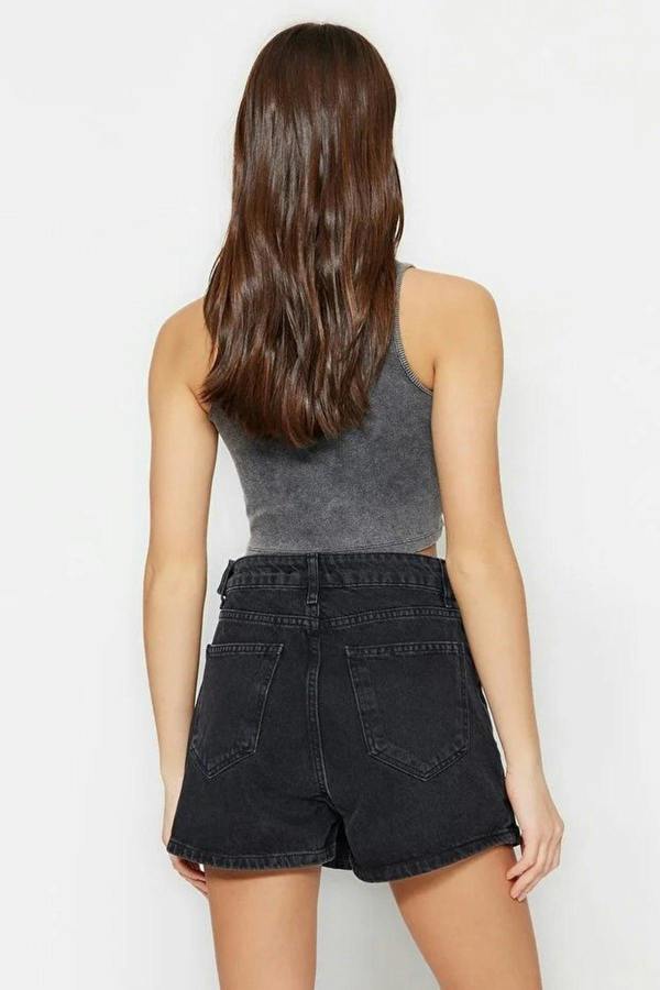 WOVCOR Denim Short Skirt with Slit