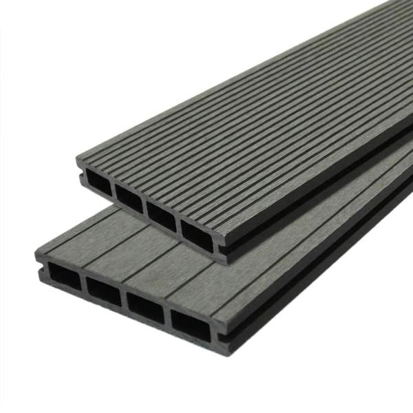 Jardí composite decking in Castle Grey, featuring a textured surface and hollow design, ideal for outdoor spaces and patios