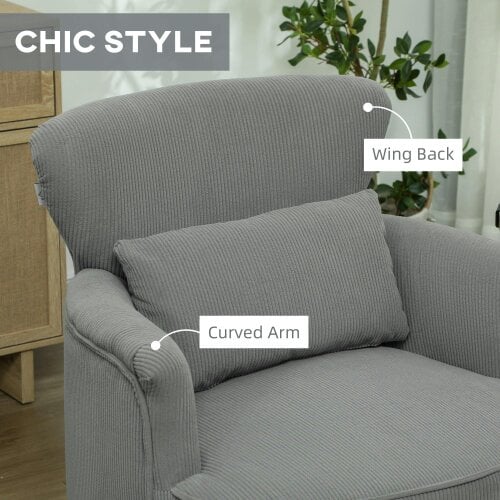 Wyld Haus Zile Corduroy Light Grey Retro Style Accent Chair Angled Legs