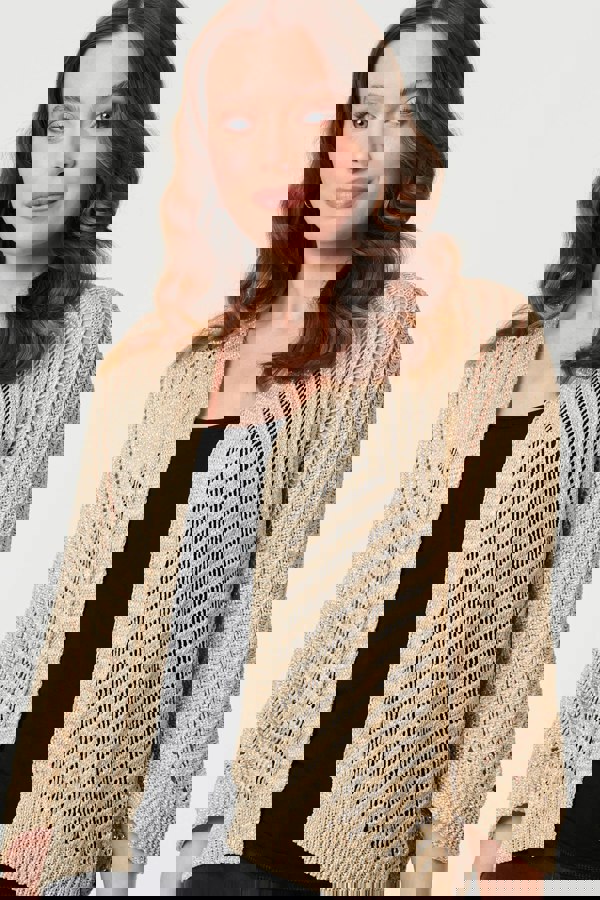 Gold | Chevron Texture Mesh 1/2 Sleeve Cardigan
