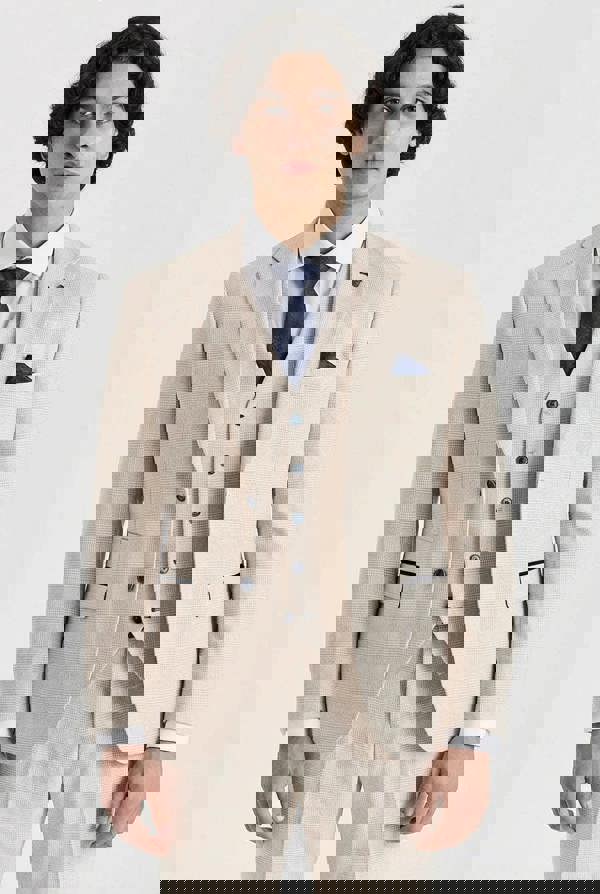 Paul Andrew Regent - Men's Cream 3 Piece Checked Tailored Fit Suit