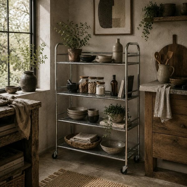 Wyld Haus Lalu Stainless Steel Silver 4 Tier Kitchen Trolley With Adjustable Shelves