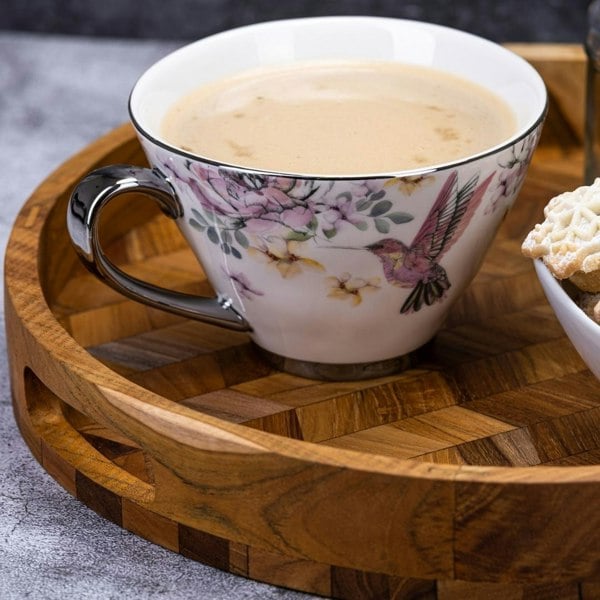 Paguro Herringbone Pattern Round Wooden Serving Tray