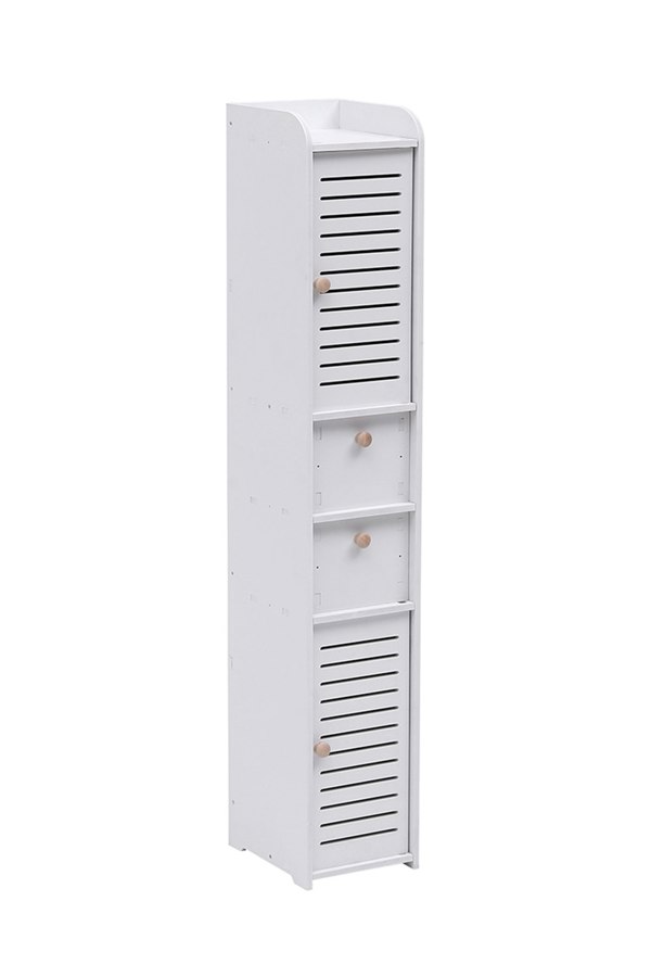 Living and Home White Wooden Tall Bathroom Freestanding Storage Cabinet