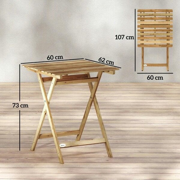 Outdoor Coffee Table Foldable Wooden Garden Table for Patio Balcony Natural Wood