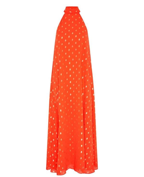 Needs No Label Orange Foil Halter Midaxi Dress