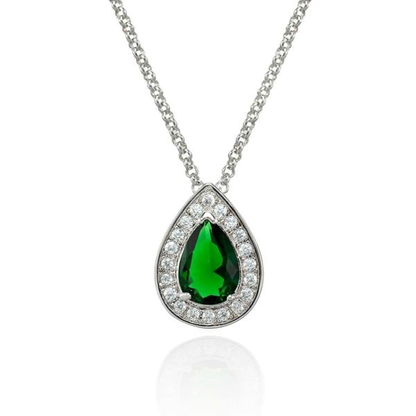 Teardrop Pendant Necklace for Women a Green Cubic Zirconia Gemstone - namana.london