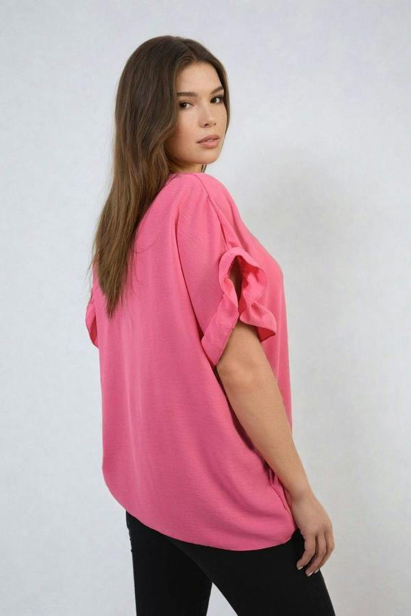 Alexandra Frill Sleeve Top - Pink