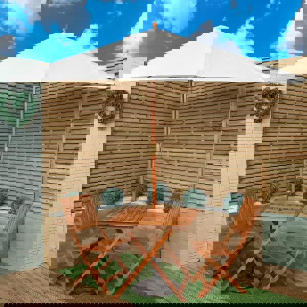 Samuel Alexander Outdoor 2 Person Folding Wooden Garden Dining Table Chairs Cream Parasol and Base Set