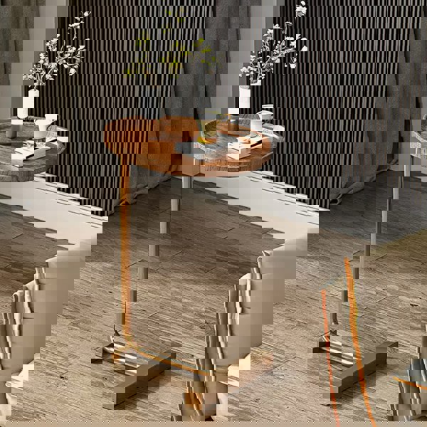 Detail view of Isabeau Side Table, Wood with luxury sofa bed for everyday use