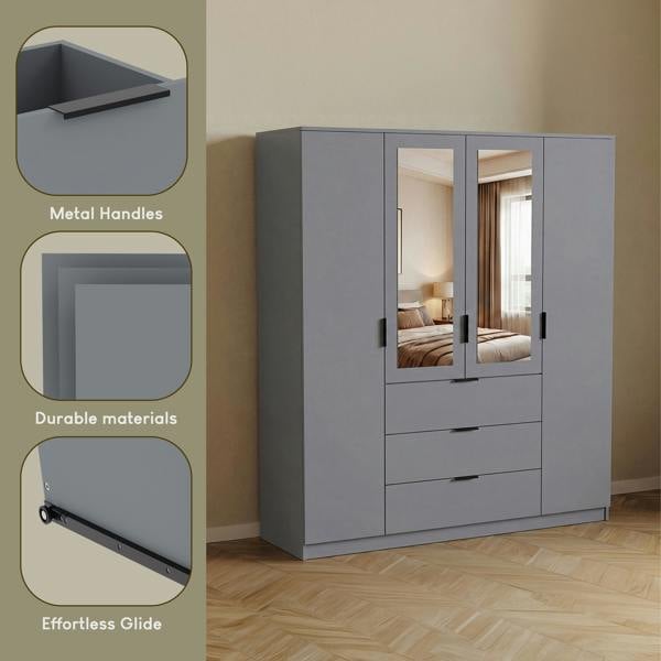 Vida Designs Trega 4 Door 3 Drawer Mirrored Wardrobe