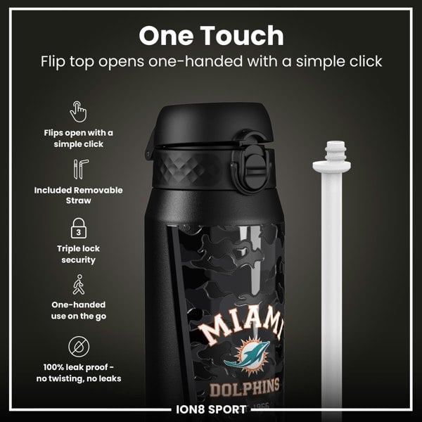 ION8 NFL x ION8 Insulated Steel Water Bottle, NFL Dolphins, 750ml (24oz)
