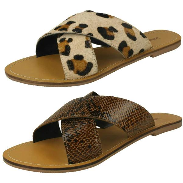 Leather Collection Ladies Leather Collection Flat Cross Over Mules F00236