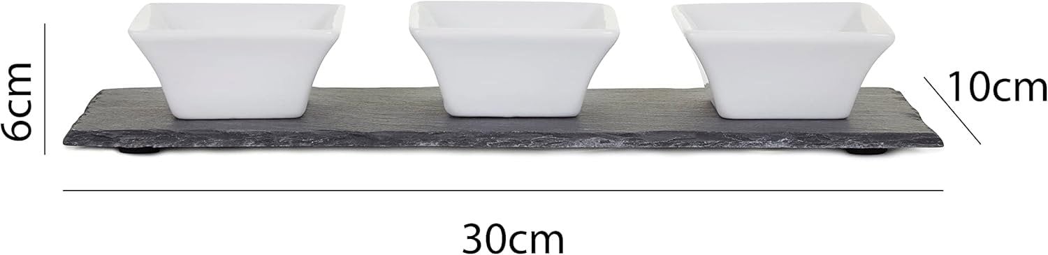 Meze Dip Bowl & Slate Tray - 4 Piece Set, Black