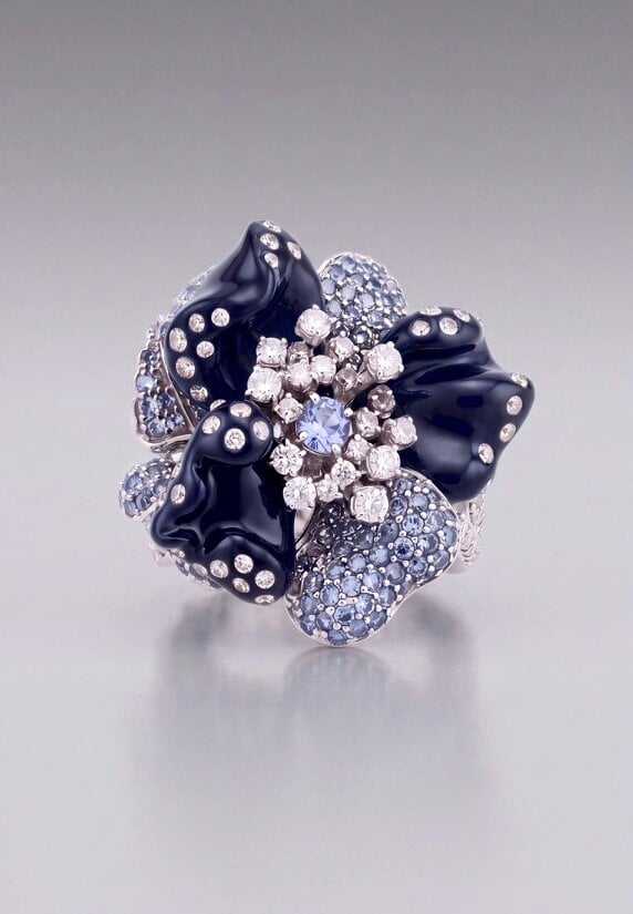 Latelita Blue Orchid Flower Cocktail Ring Silver