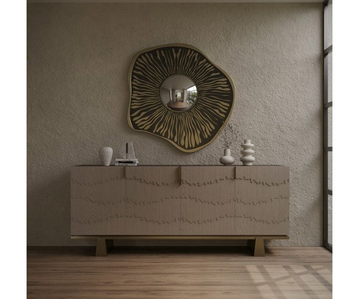 Spacious Entryway Inspiration: Terra Firma Mirror in Walnut Root Veneer and Brass.