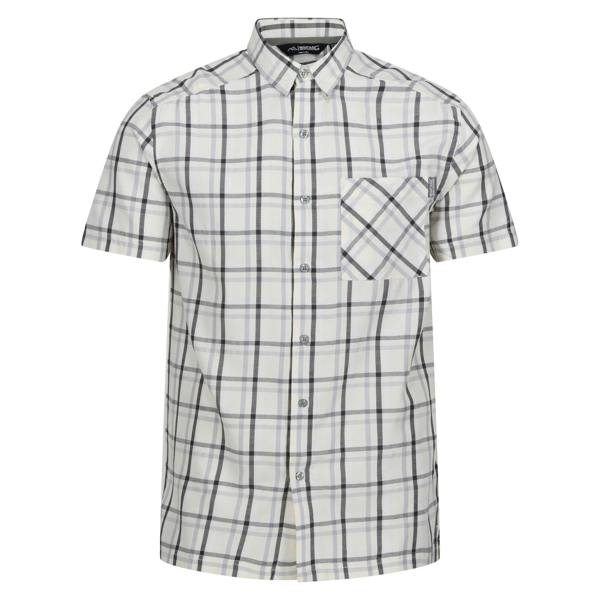 Regatta Mens Mindano VIII Checked Short-Sleeved Shirt - Silver Grey/Ash/White/Marshmallow - 