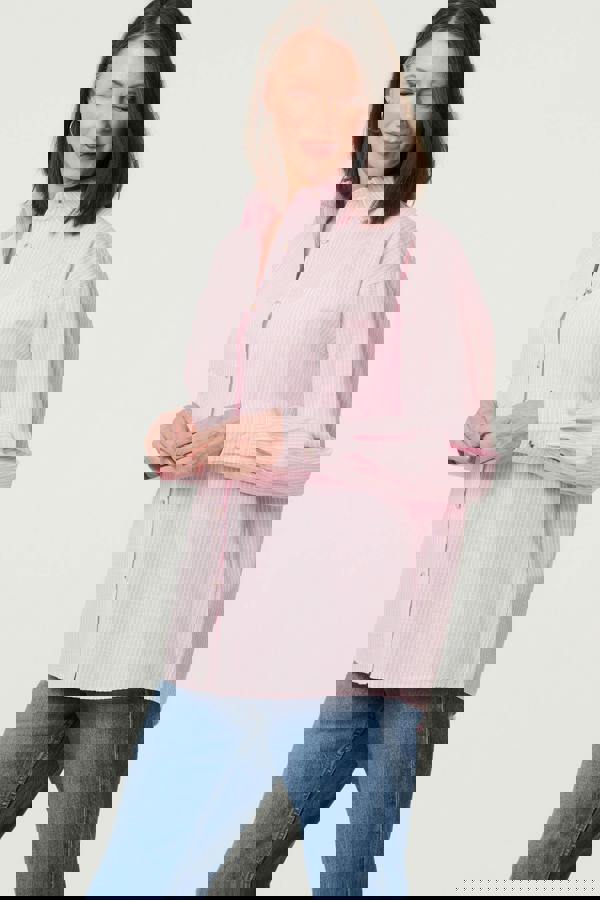 Pink | Striped Long Sleeve Button Front Shirt