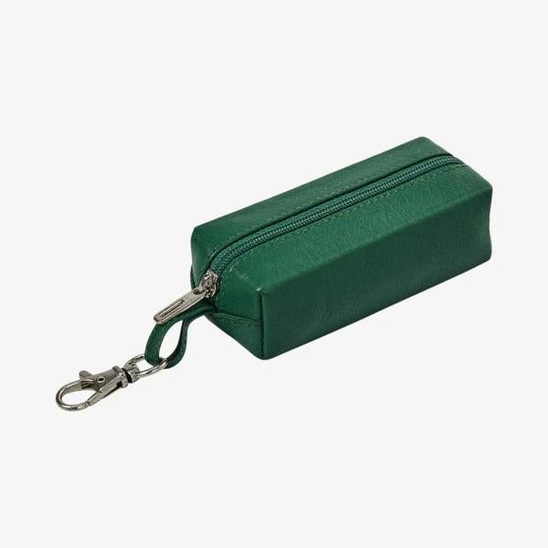Green leather key holder pouch made from real leather