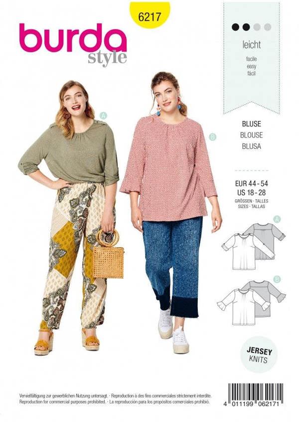 Burda Sewing Pattern 6217 Tops For Women, Sizes 14-22 - Easy
