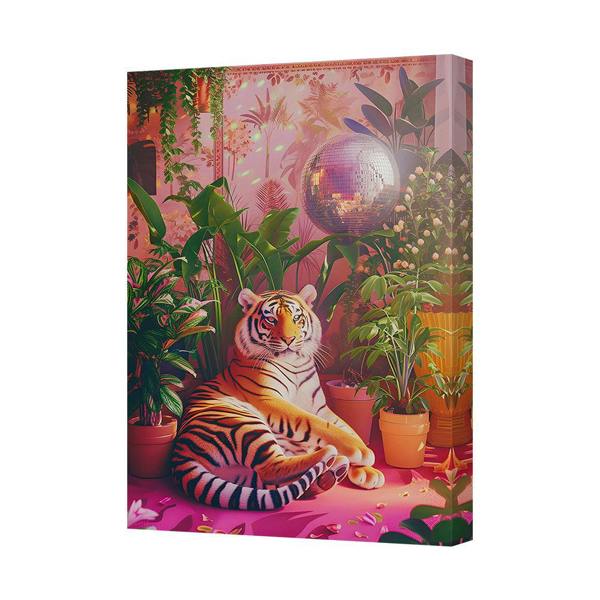 Benjamin Tate Design Tiger In Tropical Jungle Canvas Wall Art With Disco Ball