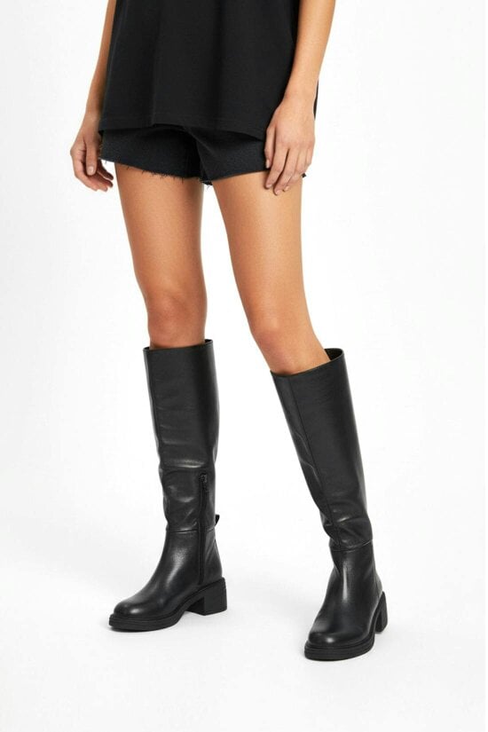 XY LONDON Knee High Boots With Chunky Block Heel