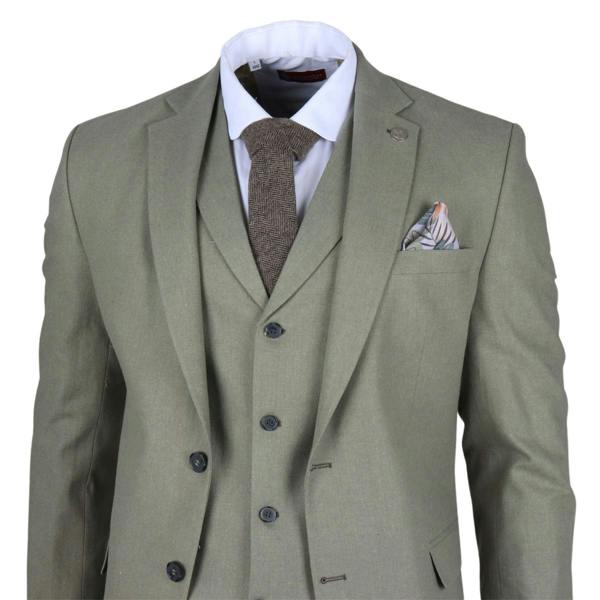 Infinity Leather Men's Sage Tailor Fit 3 Piece Linen Summer Wedding Suit