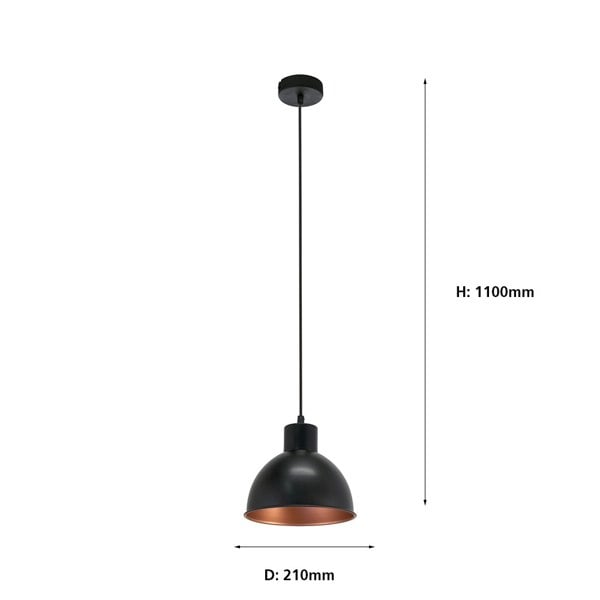 EGLO Truro 1 Black/Copper Domed Pendant Light