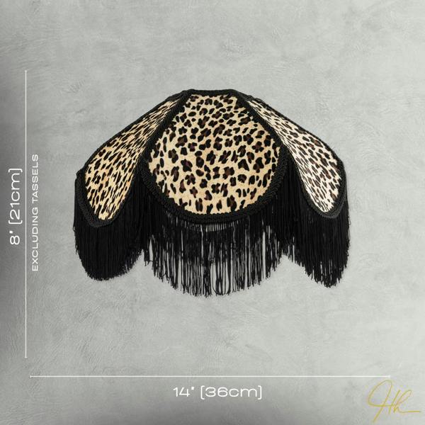 Leopard Print Velvet Victorian Lamp Shade with Black Trims and Tassels Image 7
