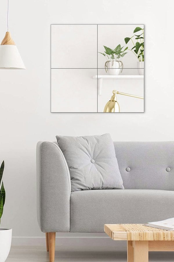 Living and Home 4pcs Acrylic Adhesive Wall Mirror Tiles - 40cm x 40cm