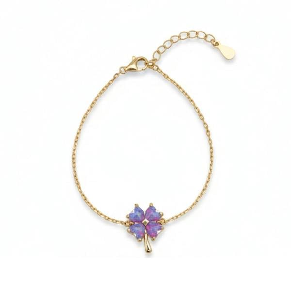 Spero London Purple Opal Clover Sterling Silver Bracelet