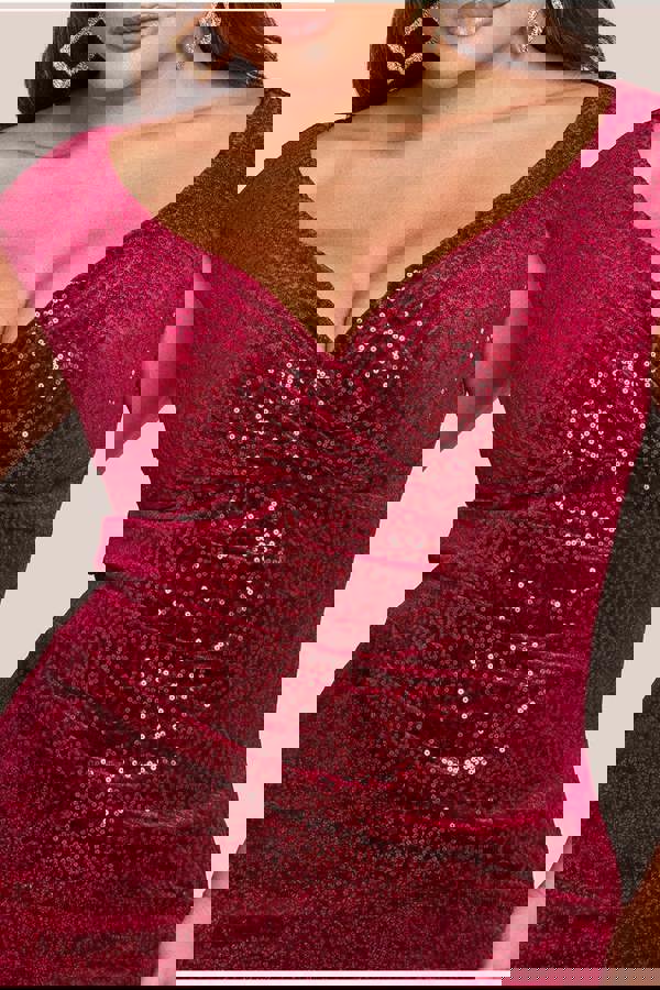 Sequin & Velvet Bardot Maxi Dress - Wine DR3623P