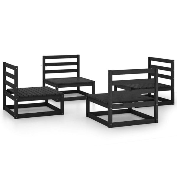 Berkfield 4 Piece Garden Lounge Set Black Solid Pinewood