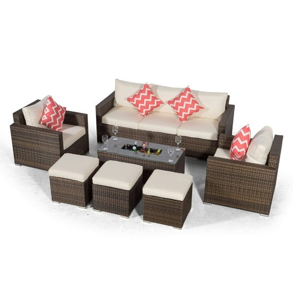 Giardino Sydney 8 Seater Drinks Cooler Conversation Dining Set With Coffee Table & 3 Stools