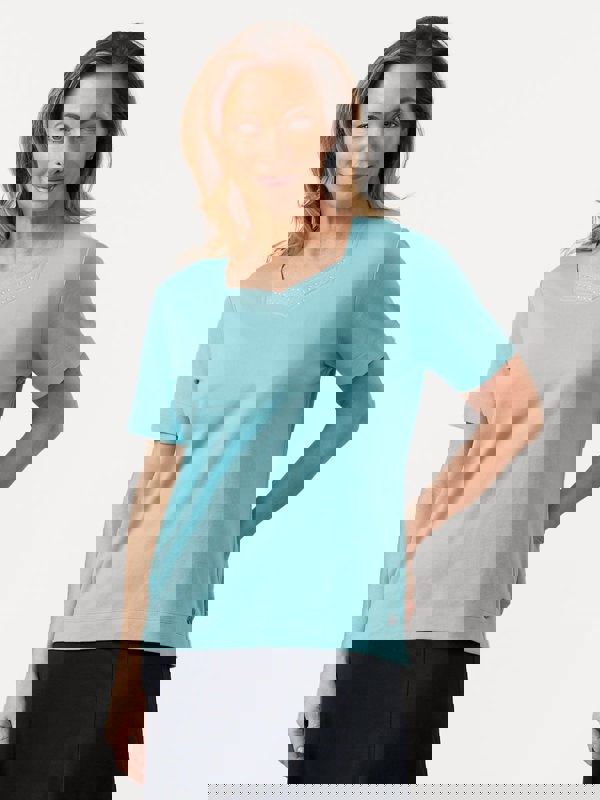 PennyPlain Diamante Sweetheart Neck Top - Turquoise