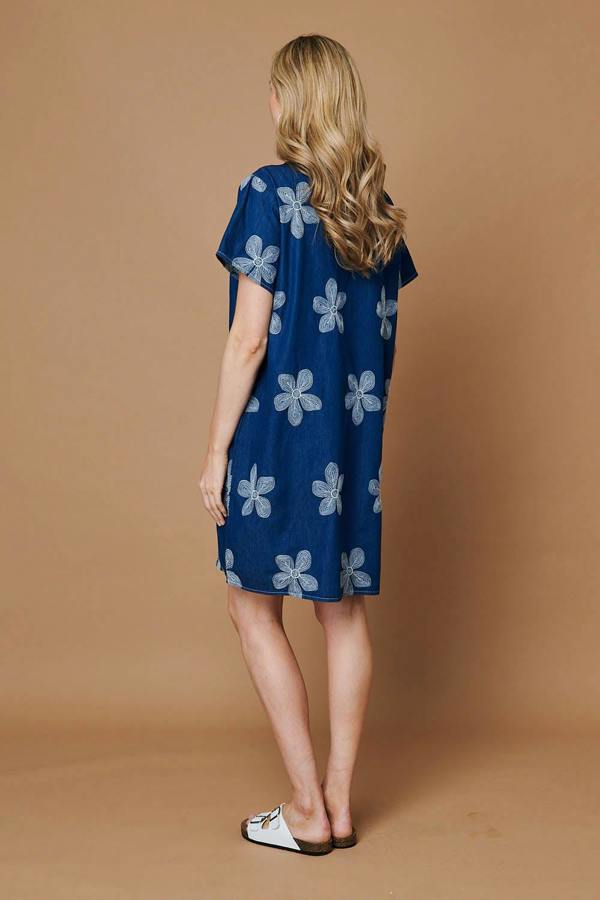 Blue | Floral Embroidered Short Shift Dress