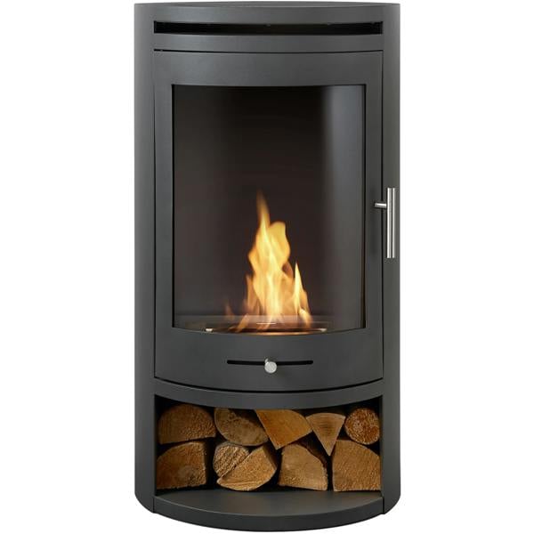 OKO S5 Bio Ethanol Cylinder Stove with Log Storage in Charcoal Grey
