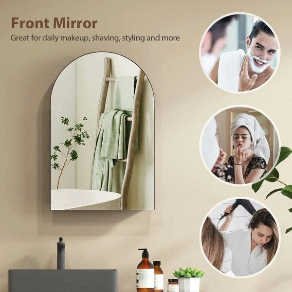 Bathroom Mirror Cabinet with Mirror, Arched Wall Mounted Bathroom Cabinet with Storage Shelves, Black