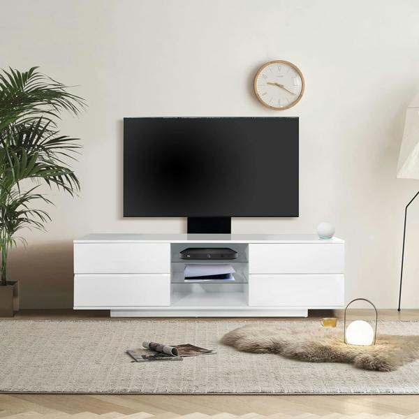 Homeology Avitus Gloss White with 4-White Drawers and 3-Shelves up to 65" LED, LCD, Plasma TV Stand with Mounting Arm