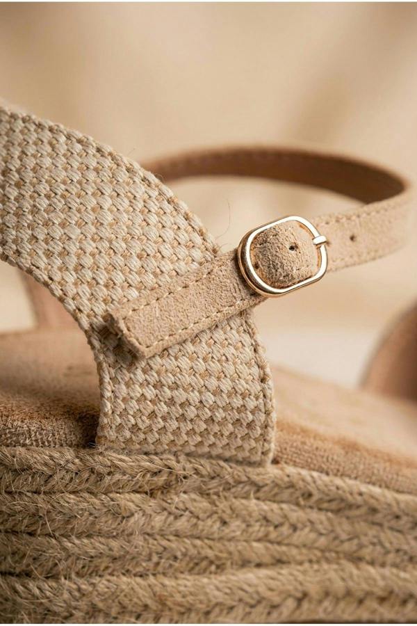 Tula Rhinestone Trim Espadrille Wedges - Beige