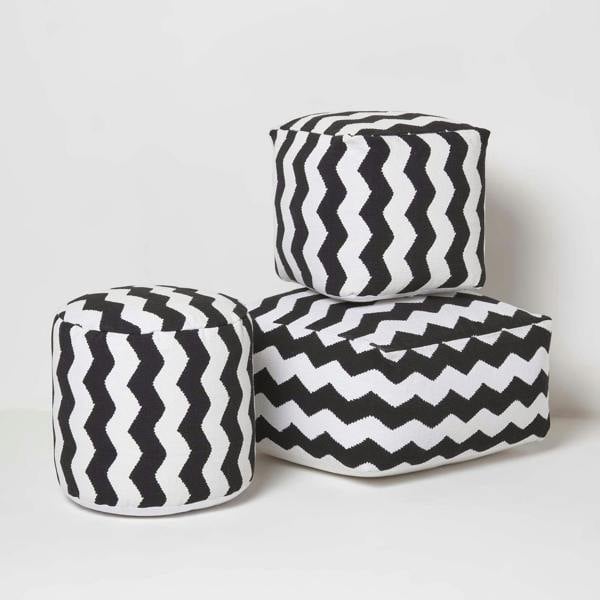 HOMESCAPES Black and White Chevron Style Bean Footstool