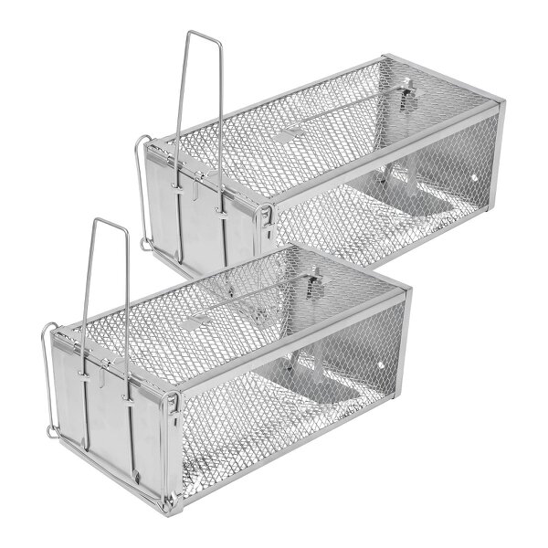 TOQUE Humane Mouse Traps Live Catch Rodent Trap Auto Lock For outdoor 2pc - Silver