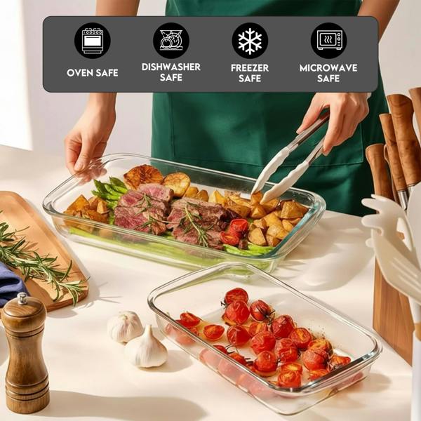 Fusion Food Glass Baking Dish 3 Piece Set - 1000ml/1600ml/2200ml Borosilicate Glass Casserole Dishes for Oven, Freezer, Microwave & Dishwasher Safe