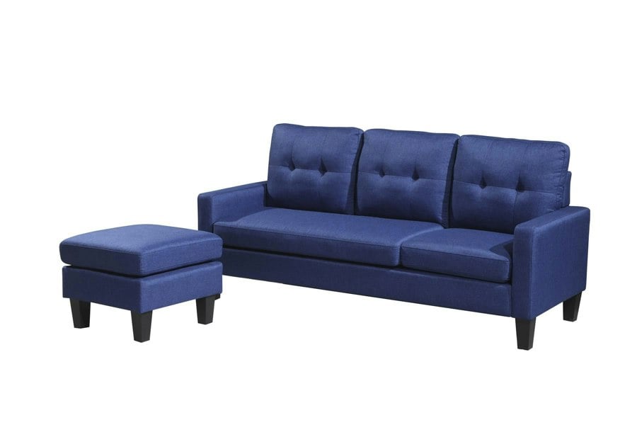 Kosy Koala Corner Sofa Fabric Sectional Sofa with Ottoman L-shaped Blue Sofa Couch Reversible 3-Seater